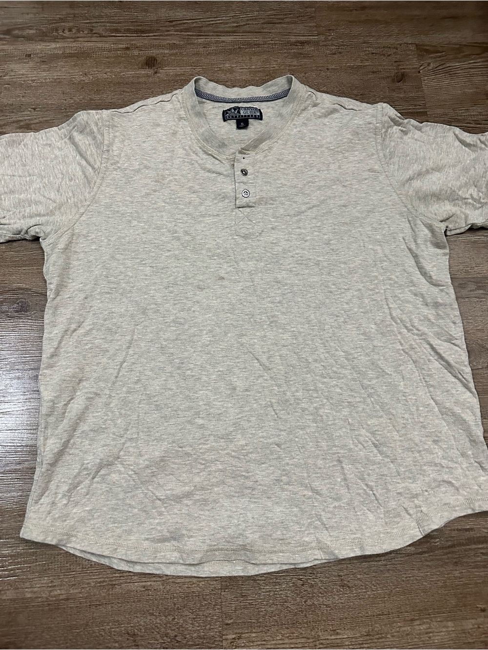 Men's Short Sleeve Beige Henley Tee with Two-Button Placket